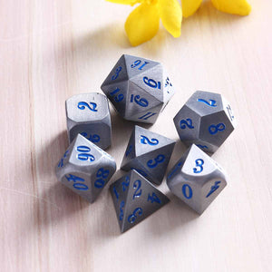 Solid Metal Dice with Blue Lettering